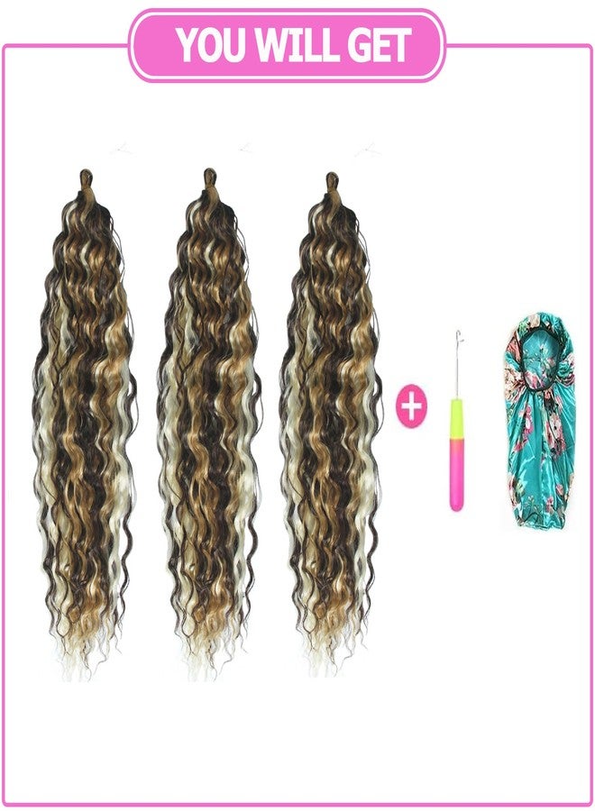 Dsoar Deep Twist Crochet Hair 22 Inch Highlight Deep Wave Curly Braiding Hair 3 Packs Water Wave Synthetic Hair Extensions for Women (4/27/613#) - Image 4